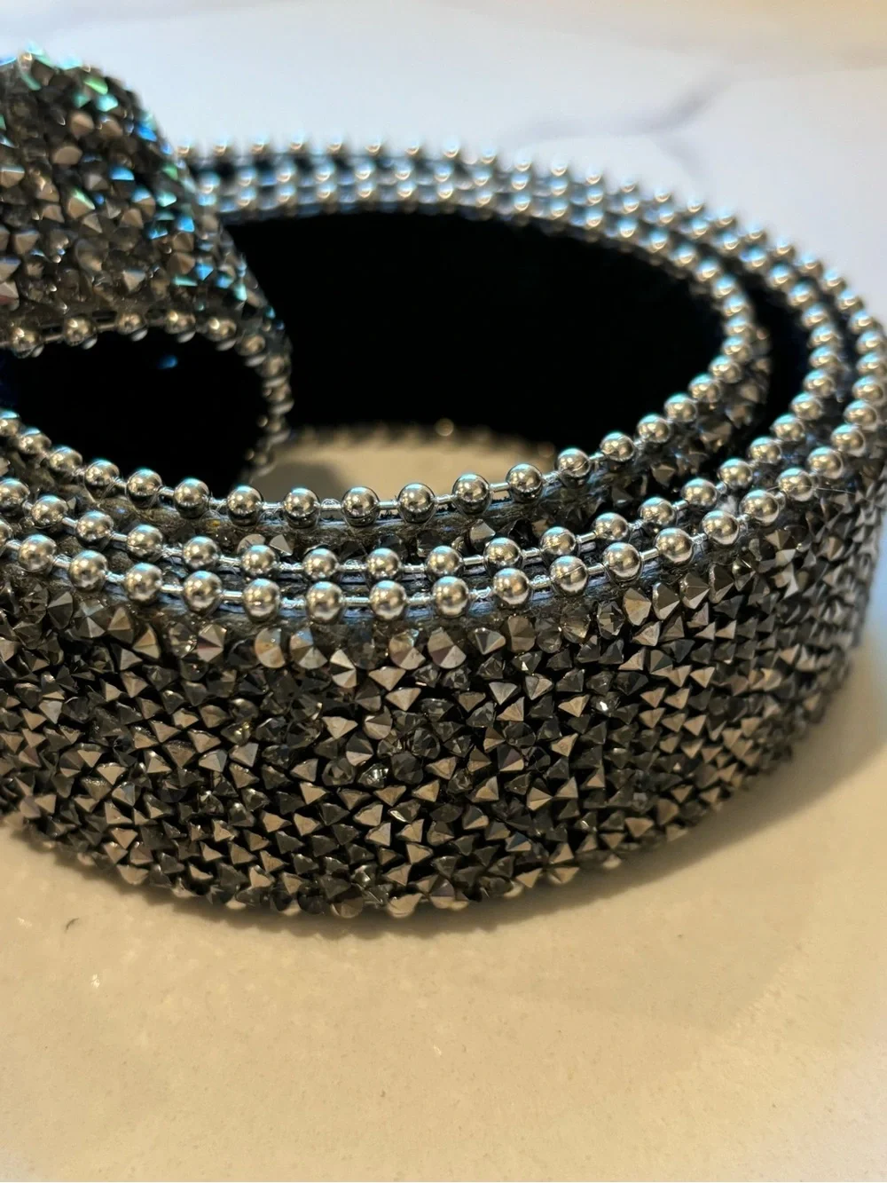 Y2K Genuine Leather Suede and Silver Mixed Metal Bling Belt Womens Small Heavy